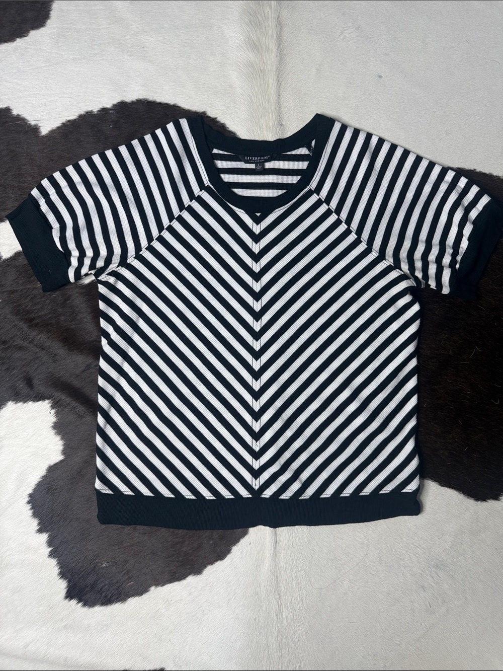 Liverpool Black and White Striped Short-Sleeve Tee